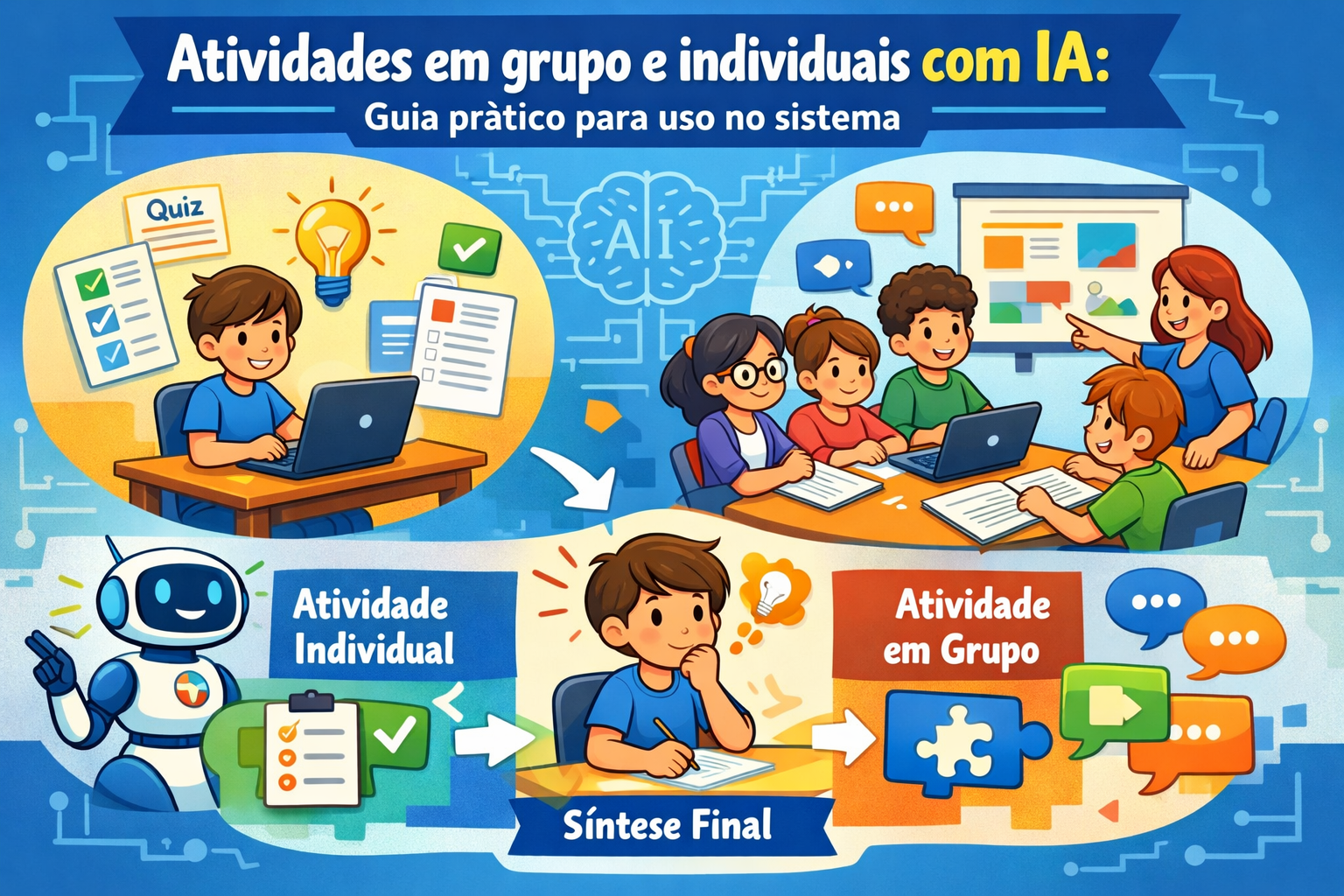 Atividades em grupo e individuais com IA: guia prático para uso no sistema